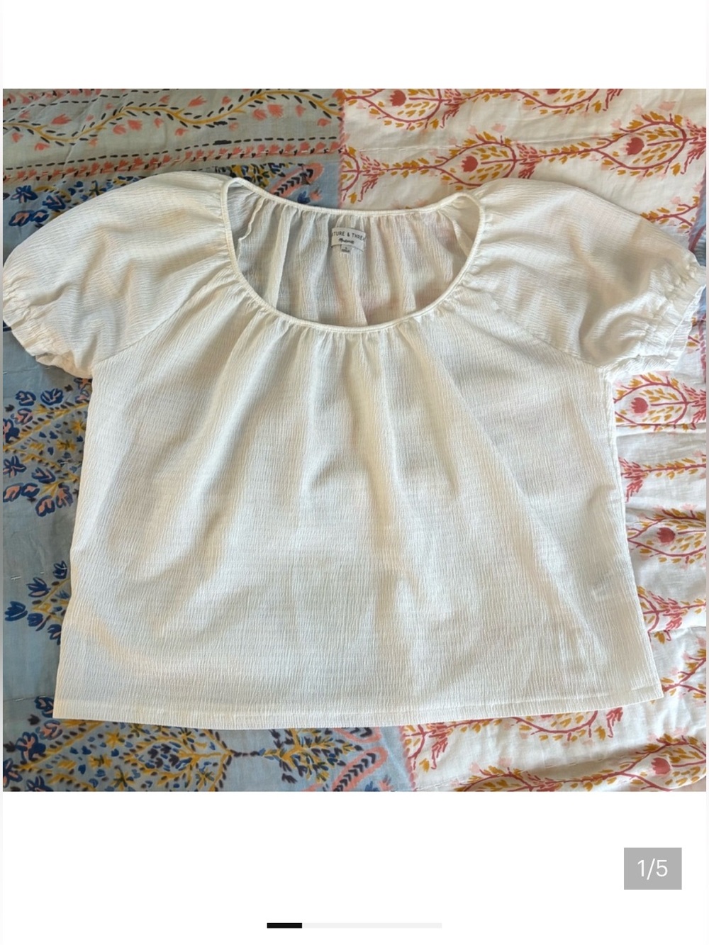 Madewell texture and thread peasant puff sleeve short sleeve Blouse white large